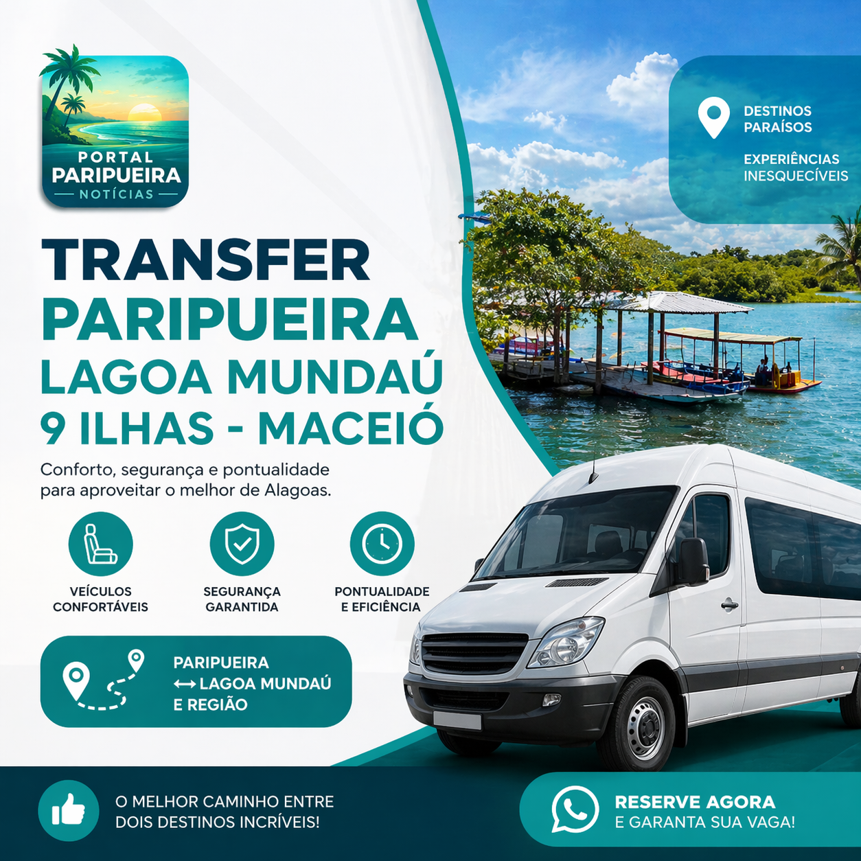 Transporte Paripueira para Lagoa Mundaú - 9 Ilhas em Maceió ou Transfer Lagoa Mundaú - 9 Ilhas para Paripueira