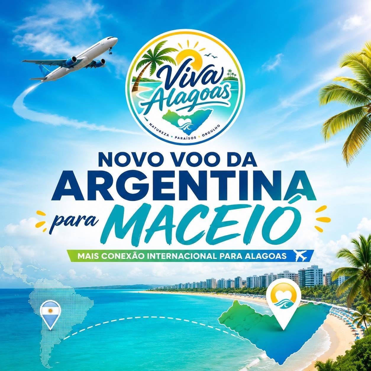 Alagoas fortalece turismo internacional com novo voo direto da Argentina para Maceió
