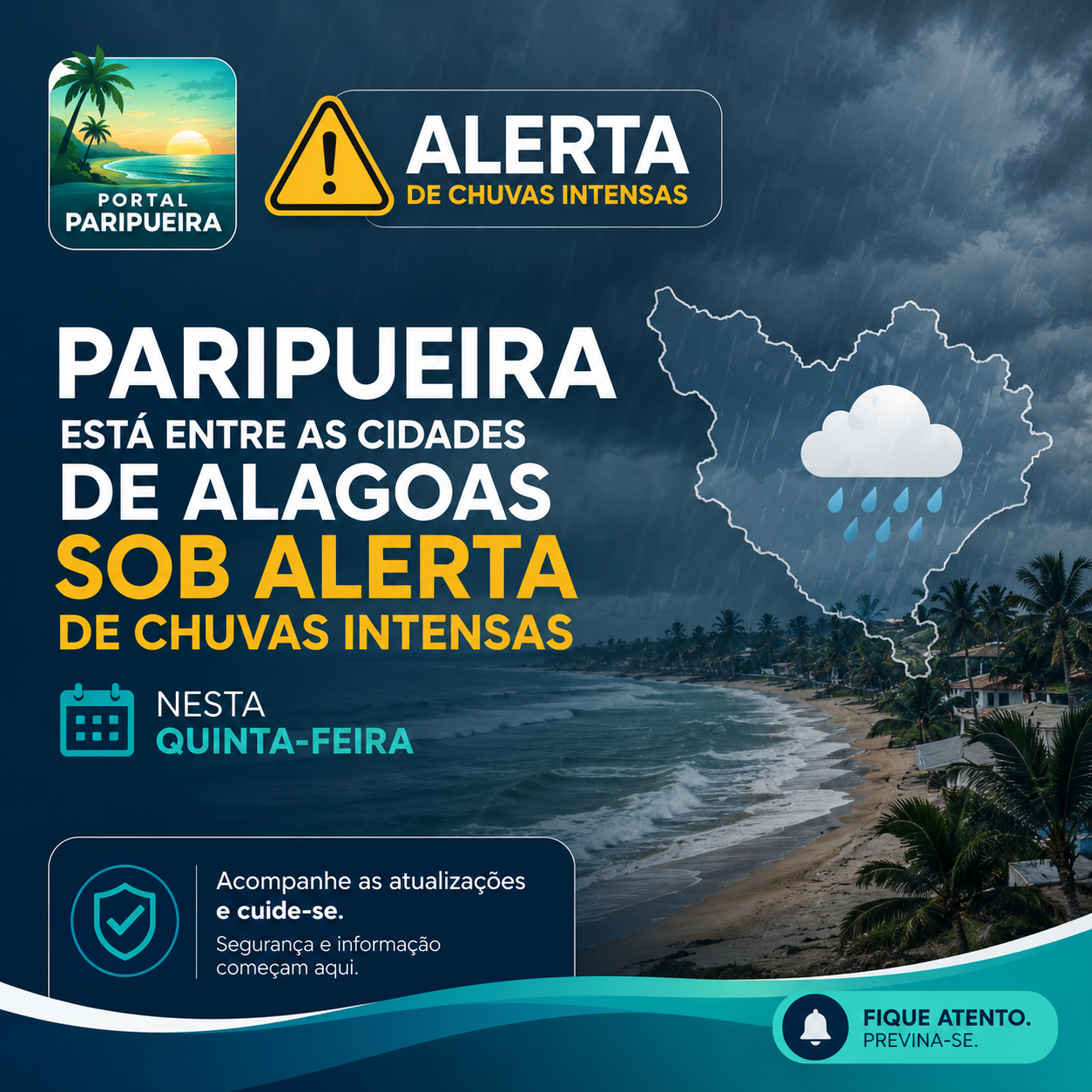 Paripueira está entre as cidades de Alagoas sob alerta de chuvas intensas nesta quinta-feira - www.paripueira.com