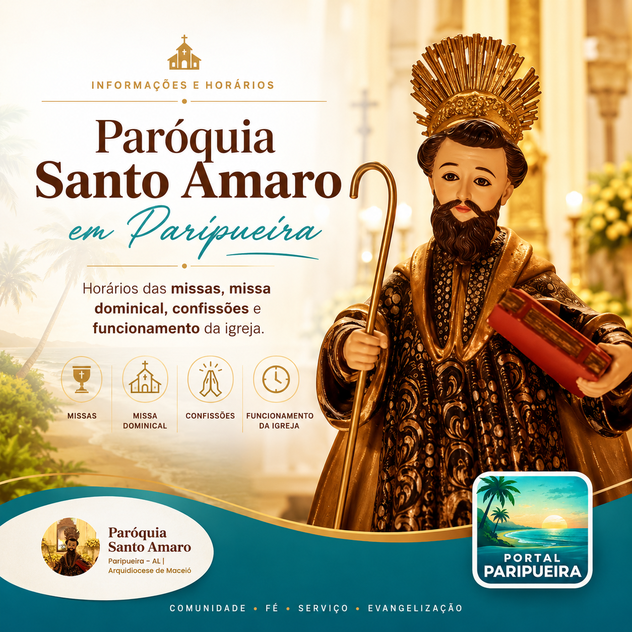 Paróquia Santo Amaro em Paripueira horários das missas, missa dominical, confissões e funcionamento da igreja - www.paripueira.com