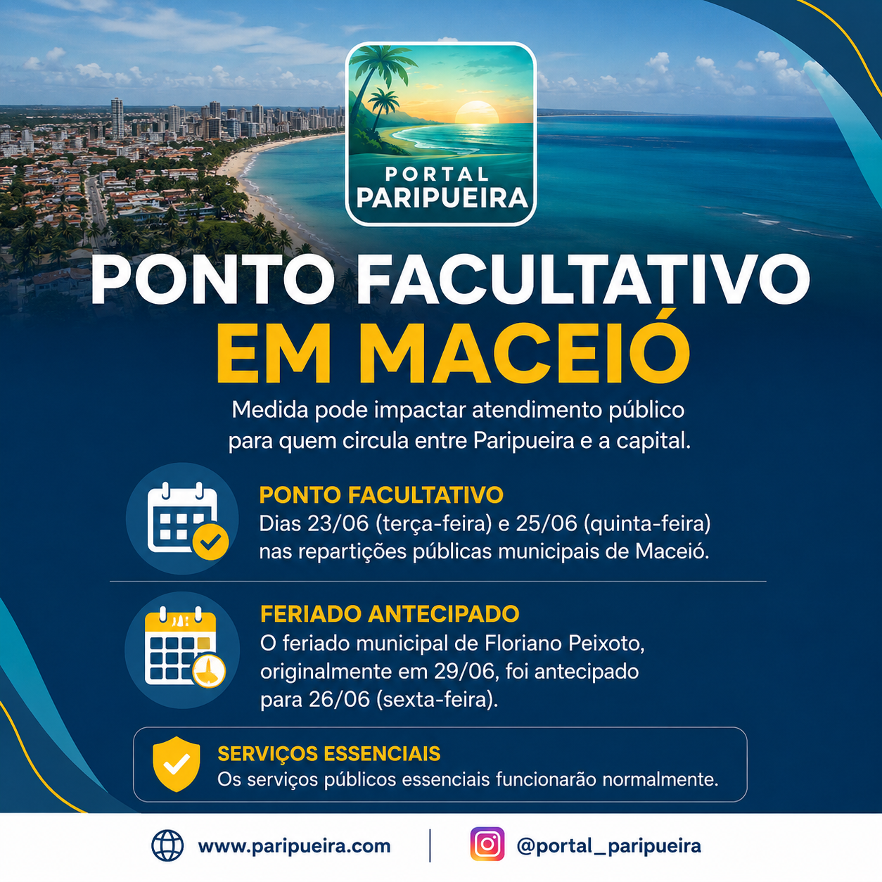 Ponto facultativo em Maceió pode impactar atendimento público para quem circula entre Paripueira e a capital