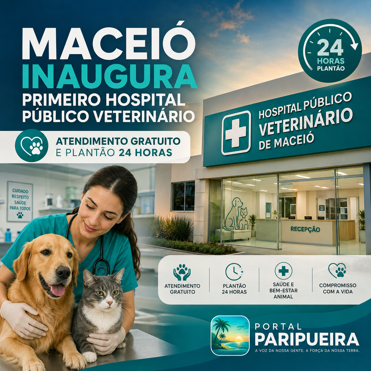 Maceió inaugura primeiro hospital público veterinário com atendimento gratuito e plantão 24 horas