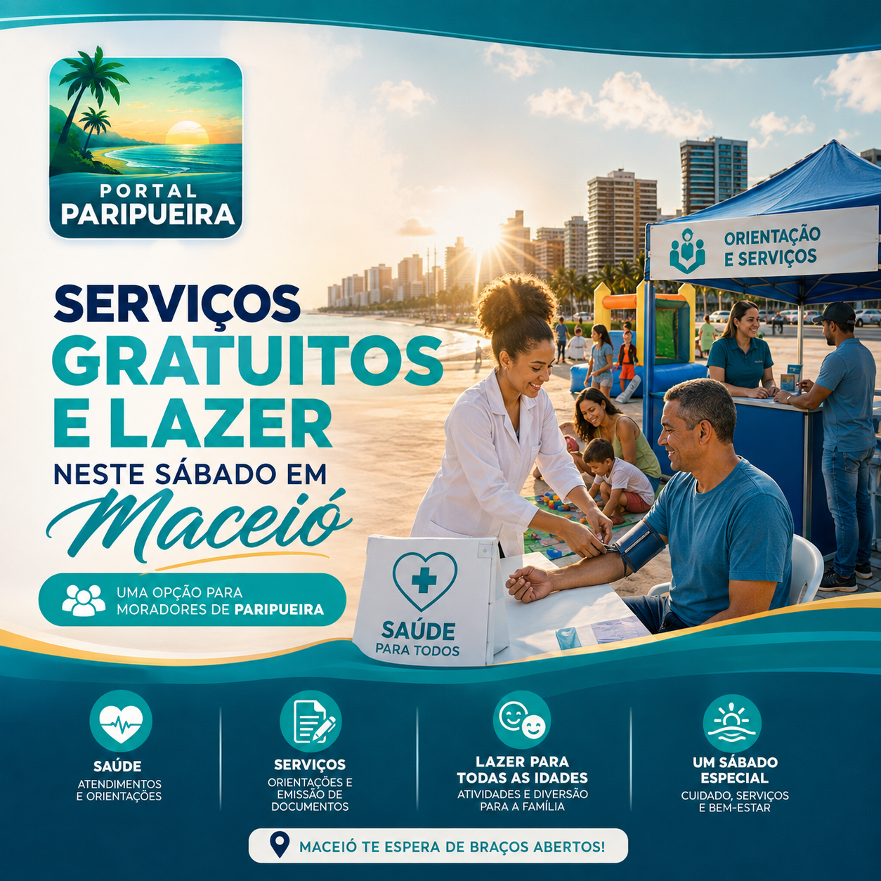 Moradores de Paripueira têm opção de serviços gratuitos e lazer neste sábado em Maceió